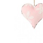 Decoratiune inima roz cu flori albe, 10 x 2 x 10 cm, AMAZING ART-GIFT SHOP