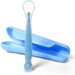 BabyOno Be Active Suction Baby Spoon linguriță + husă Blue 6 m+ 1 buc, BabyOno