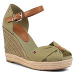 Tommy Hilfiger, Sandale-espadrile cu talpa wedge si garnituri din piele, Kaki, 39