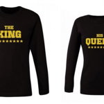Set de bluze negre pentru cupluri "Gold King/Queen", Zoom Fashion Store