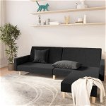 Canapea extensibila cu 2 locuri si taburet negru vidaXL, textil, 220 x 84,5 x 69 cm, 29.7 kg