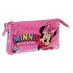Penar triplu Minnie Mouse Lucky Roz (22 x 12 x 3 cm), Minnie Mouse