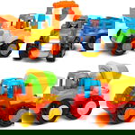 Set Masinute de jucarie cu frictiune Engros, Vehicule de constructie, Tractor, Buldozer, Camion, Excavator, Betoniera, pentru bebelusi, copii, fete si baieti - Pitikot®️, 