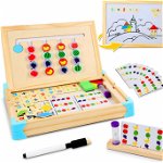 Joc Montessori 3 in 1, asociaza fructele, tabla de scris si tangram magnetice, Krista