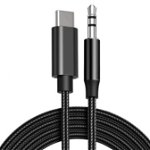 Cablu Audio Lemontti LAUXCTCBK, USB Type-C - Jack 3.5mm, 1m, impletitura textila (Negru), Lemontti
