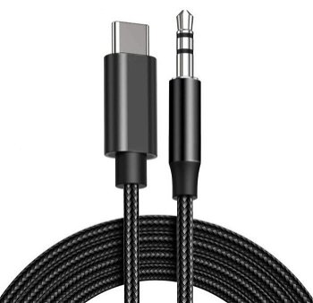 Cablu Audio Lemontti LAUXCTCBK, USB Type-C - Jack 3.5mm, 1m, impletitura textila (Negru), Lemontti