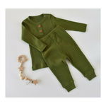 Set bluzita cu maneca lunga si pantaloni lungi din bumbac organic si modal - Verde BabyCosy (Marime: 18-24 Luni)