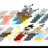 Set 8 papusi de mana Scufita rosie si Cei trei purcelusi, cu ghid pedagogic si 2 povesti in limba romana, Akros Educational