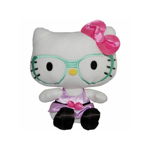 Jucarie din plus Hello Kitty cu ochelari si rochie mov 23 cm