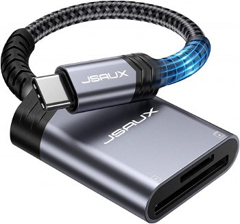 Cititor de carduri USB C la SD/MicroSD Jsaux, gri/negru