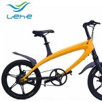 Bicicleta electrica Lehe S1, Viteza maxima 30 Km/h, Baterie LG, Far LED, Roti 20" (Galben)