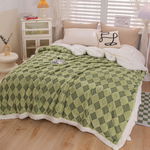 Patura Cocolino, Blana de Iepure si Catifea Teddy, 200x230 cm, Carouri, Verde, J15596, 