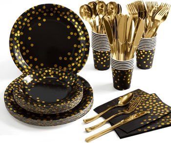 Set de masa de 175 de piese MSYU, hartie, negru/auriu