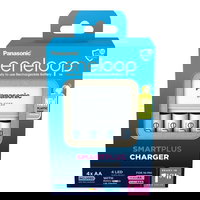 Incarcator de retea Panasonic universal SmartPlus (2h) + 4 baterii Alb