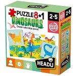 Puzzle cu doua fete dinozauri 8+1 Headu, Headu