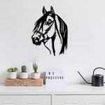 Decoratiune de perete Metal Horse Head, Negru, 55x1x40 cm, Tanelorn