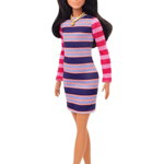 Papusa Barbie Fashionistas Brunette Hair Dress With Stripes (gyb02) 