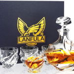 Set de decantor cu 4 pahare de Whiskey, sticla de cristal, transparent