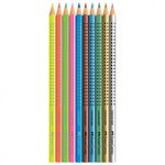 Set cadou Racheta 5 creioane color Grip neon + 5 metalizate, Faber-Castell, Faber-Castell