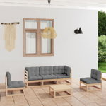 Set mobilier de gradina cu perne vidaXL, 6 piese, lemn masiv de pin, 70 x 70 x 67 cm, 66.88 kg