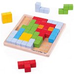 Joc de logica - Puzzle colorat, 16 piese din lemn, 24 carduri, 3 ani+, BIGJIGS Toys