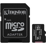 Card memorie Kingston Canvas Select Plus, 64GB, 100MB/s, Cu adaptor, clasa U1 A1 V10