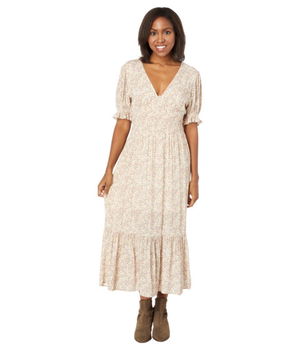 Imbracaminte Femei Saltwater Luxe Murray Short Sleeve Floral Midi Dress Sand, Saltwater Luxe