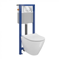 Set vas wc suspendat City Oval CleanOn cu capac soft close, rezervor incastrat si clapeta crom lucios, Cersanit