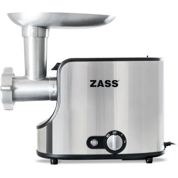 Masina de tocat Zass ZMG06, 1600W, 1.6 kg/min, 2 trepte de viteza, 3 site de inox, accesoriu carnati, negru/inox