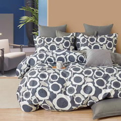 Lenjerie de pat percalle Ralex Pucioasa PRC147, 100% bumbac, gri, imprimeu floral stilizat, King size 4 piese