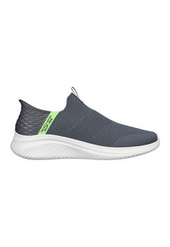 Skechers, Pantofi slip-ins din plasa Ultra Flex, Gri carbune, Verde lime, 44