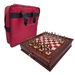 Joc sah IdeallStore®, Chess Master, 30x30 cm, lemn, maro, geanta transport, IdeallStore