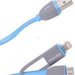 Cablu Devia Speed 2 in 1 USB la compatibil Lightning sau MicroUSB, 1m, Albastru