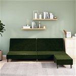 Canapea extensibila cu taburet vidaXL, verde inchis, catifea, 200 x 84,5 x 69 cm, 2 locuri, 25.75 kg