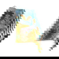 Esarfa Dama Tip Sal cu 2 Fete Imprimeu tip Pictura Van Gogh Matase si Vascoza 180x72 cm Albastru/Galben