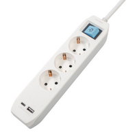 Prelungitor Spacer PP-3-30-TC-USB, USB Type-C x1, USB x 1, 3.1A, 3 prize, intrerupator, protectie copii, 16A, 3m, Gri/Alb