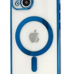 Husa Luxury tip MagSafe compatibila cu iPhone 14 Pro, Full protection, Margini colorate, Albastru inchis