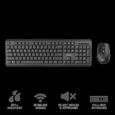 Kit tastatura si mouse Wireless TRUST Ody 23942, USB, negru