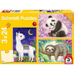 Puzzle 3 x 24 piese - Panda, Lama, Sloth, Schmidt