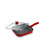 Tigaie Grill + Capac Cooking Heinner, Home Chef, 28 x 4 cm, aluminiu, HR-KG-284, Rosu