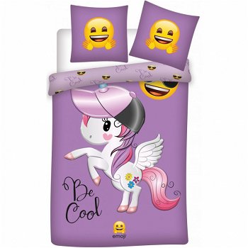 Lenjerie de pat pentru copii Emoji Unicorns 140×200 cm, 70×90 cm, Disney, 100% bumbac