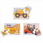 Set 3 puzzle din lemn - Vehicule pentru constructii, BIGJIGS Toys, 2-3 ani +, BIGJIGS Toys