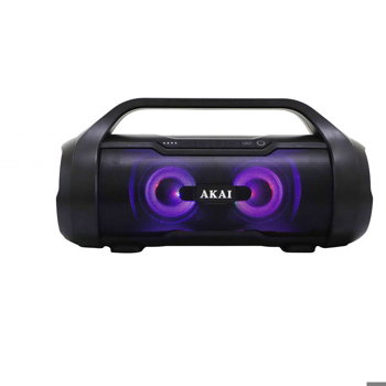 Boxa portabila activa Akai ABTS-50, 30 W RMS, Bluetooth, USB, Micro SD card reader, Aux in, radio FM, rezistenta la apa IPX5, neagra