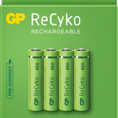 Baterii reincarcabile GP ReCyko AAA 850mAh (R03), ambalaj reciclabil 4pcs