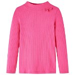 Tricou de copii cu mâneci lungi, tricot cu nervuri, roz aprins, 104, vidaXL