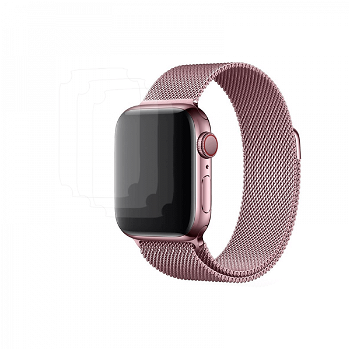Set curea tip plasa cu prindere magnetica pentru Apple Watch 42 / 44mm si 3 folii din hidrogel roz