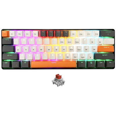 Tastatura mecanica gaming Media-Tech ZONE 61 MT1258 cu switch-uri red 50 milioane clicuri, iluminare RGB 19 moduri, negru/portocaliu, 1 buc