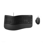 Kit Tastatura + Mouse Microsoft Ergonomic, Wired, Taste Numerice, Palm rest, USB, Senzor Optic, BlueTrack, 5 Butoane, 3000 DPi, Black, MICROSOFT