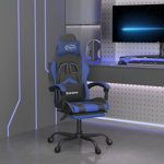 Scaun de gaming cu suport picioare vidaXL, 57,5 x 59,5 x (121-131) cm, negru/albastru, piele eco