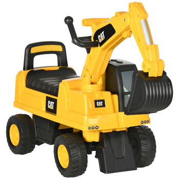 HOMCOM Excavator si compartiment de depozitare, jucarie de calarit pentru copii de la 1-3 ani fara baterie, galben | Aosom Romania, HOMCOM